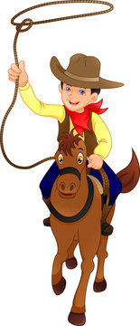 cute cowboy kid with horse