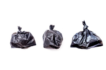 Close up Black garbage bag isolated on white background with clipping path.