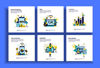 Obraz na płótnie Canvas Set of modern flat design templates for Business, online shopping, seo, investment, internet banking, startup, recruitment. Easy to edit and customize. Modern Vector illustration concepts for business