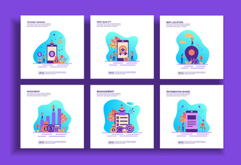Set of modern flat design templates for Business, internet banking, high quality, map location, investment, management, information share. Easy to edit and customize © EFOS Studio