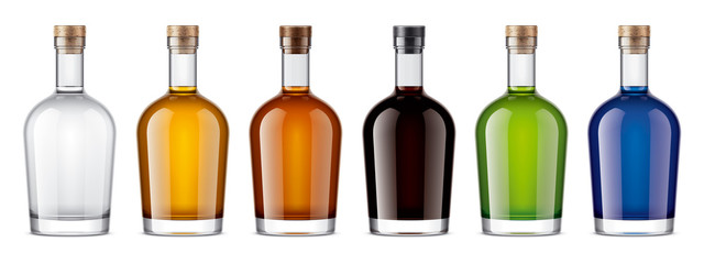 Glass bottles mockup. With cork version