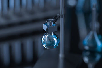 Chemical instruments and reagents in the lab, 3d rendering