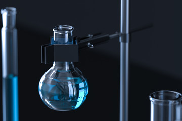Chemical instruments and reagents in the lab, 3d rendering