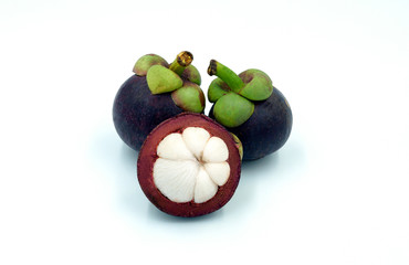 Organic Mangosteen on the white background isolated with clipping path