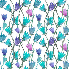 seamless watercolor pattern with blue flowers