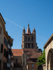 Fototapeta premium The Cathedral of Notre Dame of Lausanne is a church located in the city of Lausanne, in the canton of Vaud in Switzerland. It belongs to the Evangelical Reformed Church of the Canton of Vaud.