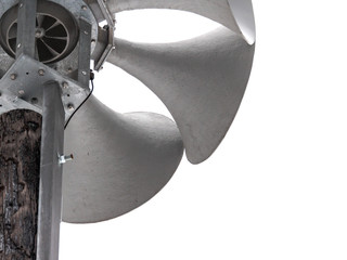 Extreme close up photograph of several multi directional round amplified emergency siren or noon...