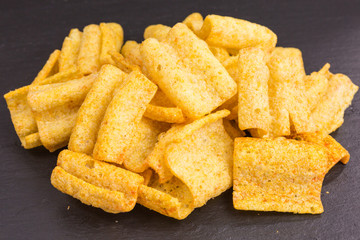 healthy snack of lentil chips with oriental seasoning