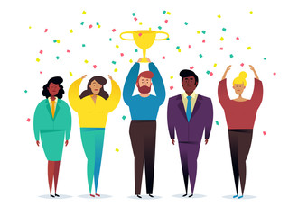 Win concept with characters. Winner business and achievement concept. Business success.