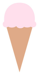 Strawberry ice cream in cone icon. Vector illustration.