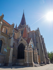 Fototapeta premium Lausanne, Switzerland - Jun 1st 2019: The Cathedral of Notre Dame of Lausanne is a church located in the city of Lausanne, in the canton of Vaud in Switzerland.