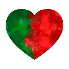 Love Portugal. Watercolor heart with Portuguese flag colors