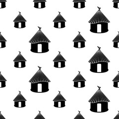 Hut Icon Seamless Pattern, Village Hut Icon