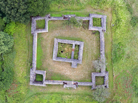 Aerial view of Gurre castle ruins located on Zealand in Denmark