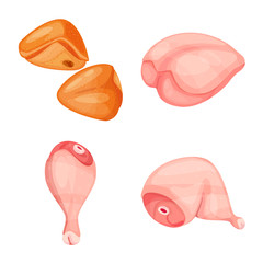 Vector illustration of meat and raw logo. Set of meat and grilled vector icon for stock.