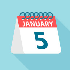 January 5 - Calendar Icon. Vector illustration of one day of month. Calendar Template
