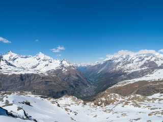 Zermatt from Matterhorn Glacier Paradise or, Klein Matterhorn is a peak of the Pennine Alps, overlooking Zermatt in the Swiss canton of Valais