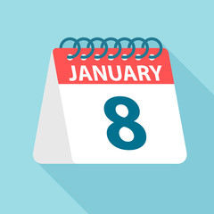 January 8 - Calendar Icon. Vector illustration of one day of month. Calendar Template