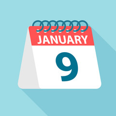 January 9 - Calendar Icon. Vector illustration of one day of month. Calendar Template