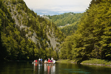 Rafter in a wooden boat, Pieniny National Park in Poland