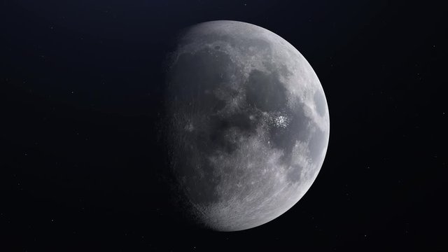 Ultra Realistic Moon in Space rotating and drifting away, stars in background - 4K