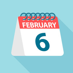 February 6 - Calendar Icon. Vector illustration of one day of month. Calendar Template