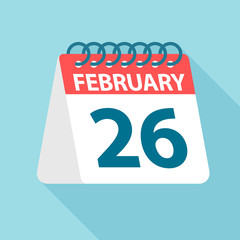 February 26 - Calendar Icon. Vector illustration of one day of month. Calendar Template