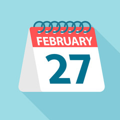 February 27 - Calendar Icon. Vector illustration of one day of month. Calendar Template