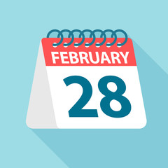 February 28 - Calendar Icon. Vector illustration of one day of month. Calendar Template