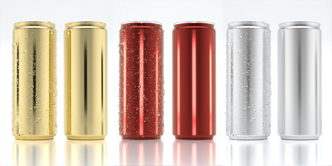 Mockup aluminum can with water droplet on surface can isolated on white background. Empty can...