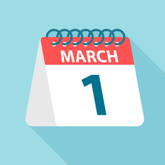 March 1 - Calendar Icon. Vector illustration of one day of month. Calendar Template