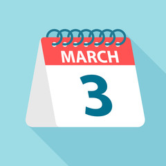 March 3 - Calendar Icon. Vector illustration of one day of month. Calendar Template