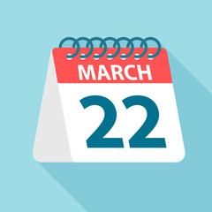 March 22 - Calendar Icon. Vector illustration of one day of month. Calendar Template