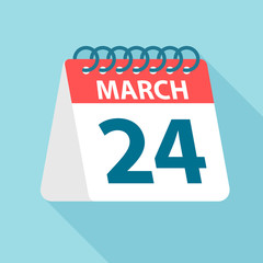 March 24 - Calendar Icon. Vector illustration of one day of month. Calendar Template