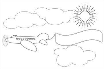 Air plane Black and White Cartoon  Illustration for Coloring Book - Line Drawn