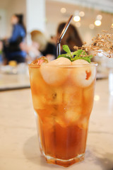 Fruit iced tea and lychee; berry mocktail. 