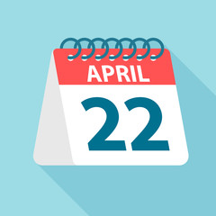 April 22 - Calendar Icon. Vector illustration of one day of month. Calendar Template