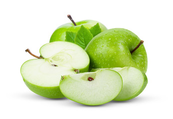 green apple with leaf isolated on white background. full depth of field