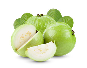 Guava fruit with leaf isolated on white background