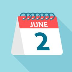 June 2 - Calendar Icon. Vector illustration of one day of month. Calendar Template
