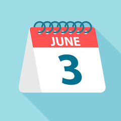 June 3 - Calendar Icon. Vector illustration of one day of month. Calendar Template