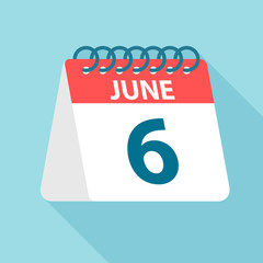 June 6 - Calendar Icon. Vector illustration of one day of month. Calendar Template