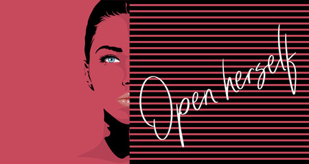 Open herself.Beautiful girl in flat style.Girl with hair vector illustration