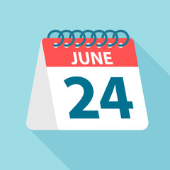 June 24 - Calendar Icon. Vector illustration of one day of month. Calendar Template