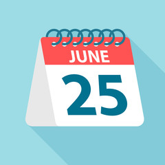 June 25 - Calendar Icon. Vector illustration of one day of month. Calendar Template