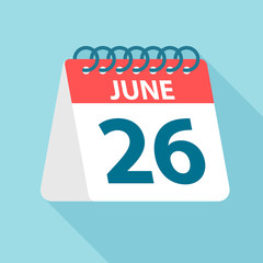 June 26 - Calendar Icon. Vector illustration of one day of month. Calendar Template