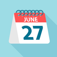 June 27 - Calendar Icon. Vector illustration of one day of month. Calendar Template