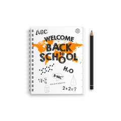 Back to school. Notebook mockup with place for your image. Realistic spiral notepad, notebook isolated on white background. Vector illustration.