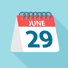 June 29 - Calendar Icon. Vector illustration of one day of month. Calendar Template