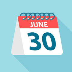 June 30 - Calendar Icon. Vector illustration of one day of month. Calendar Template